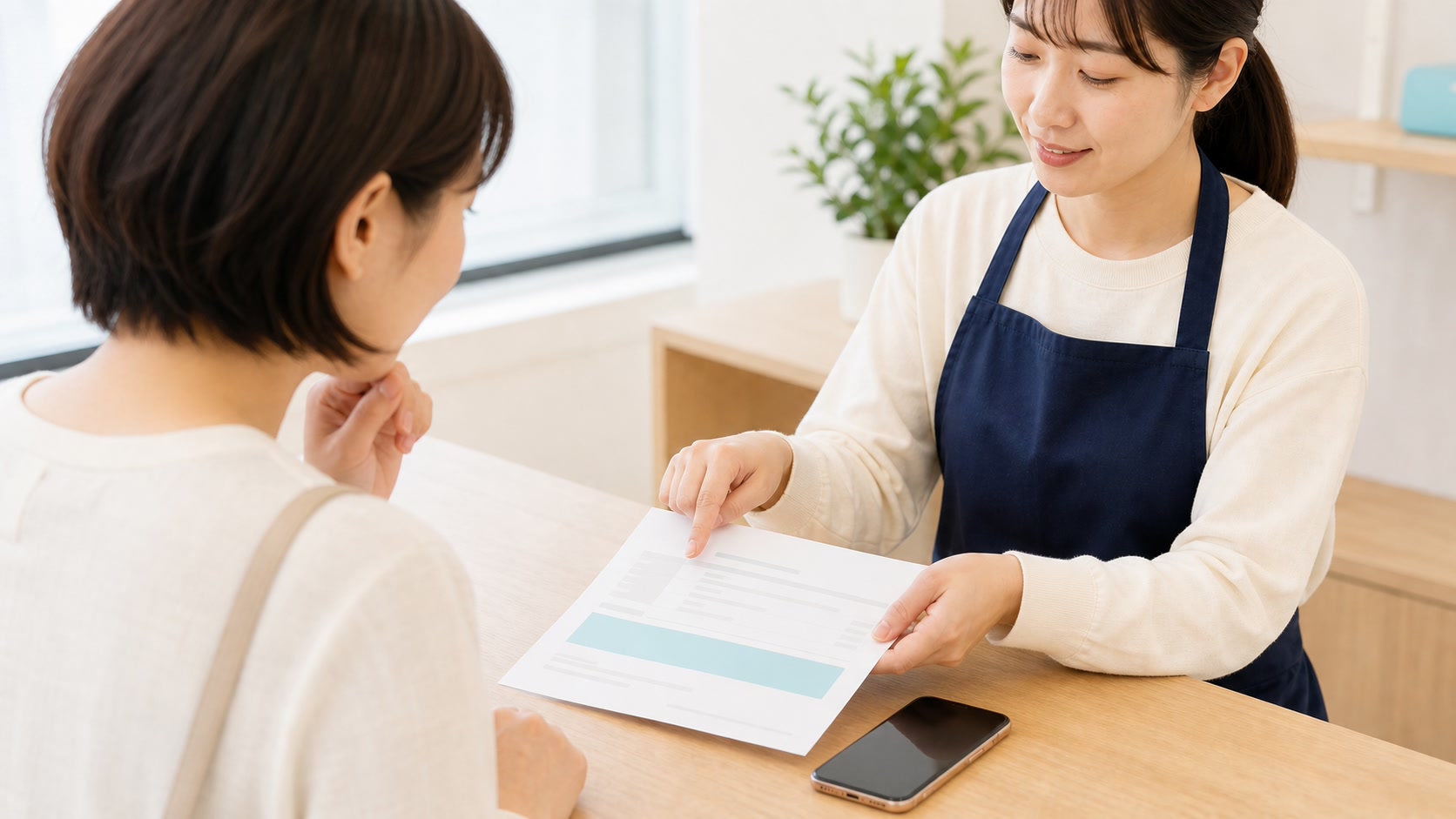 店舗スタッフが査定結果を説明する様子