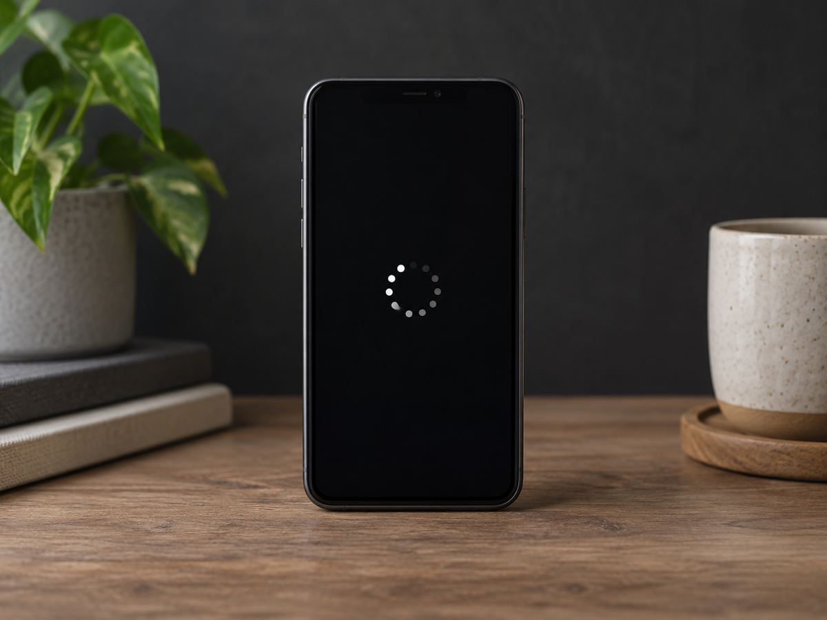 起動中を示す抽象的な表示が出た一般的なスマートフォン
