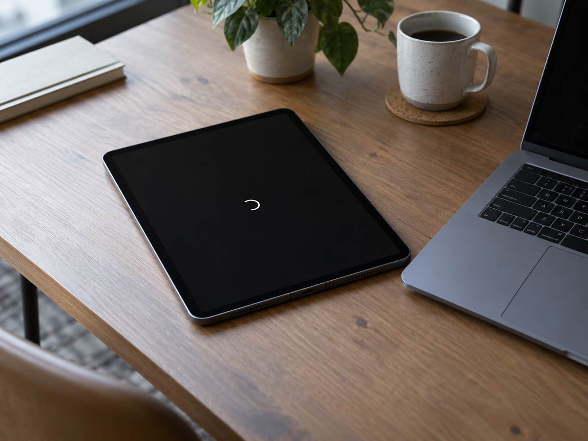 起動中の画面で止まったタブレットとノートパソコン