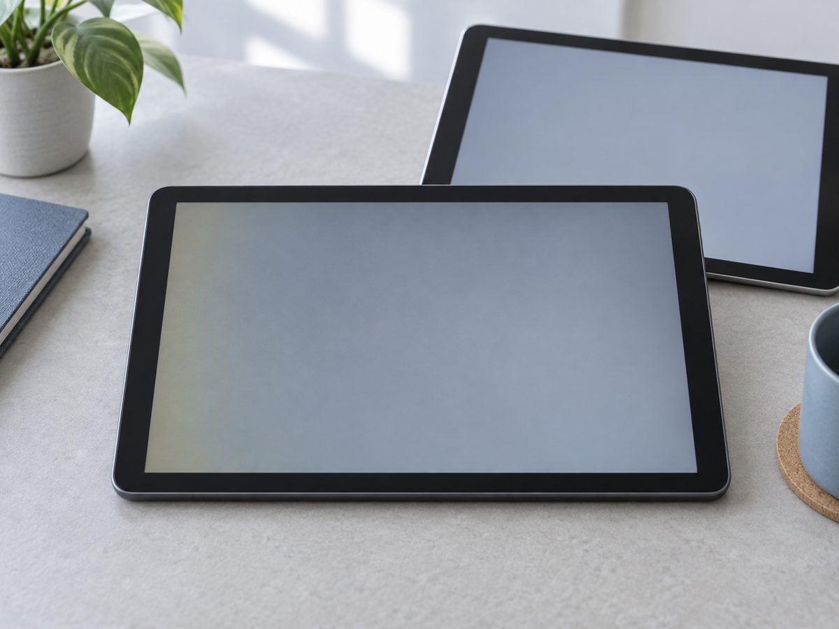 色むらのような表示が見えるタブレットと均一な表示のタブレット