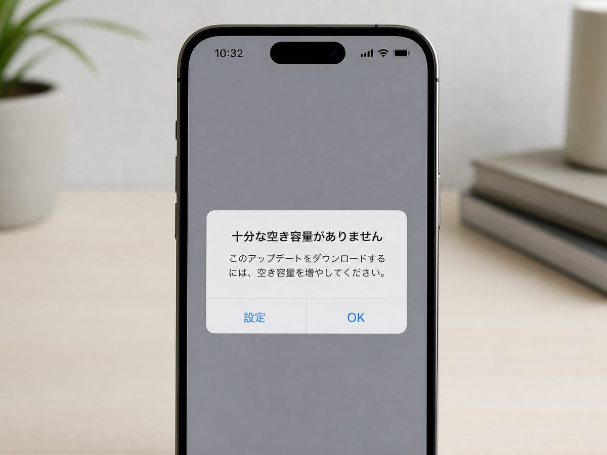 十分な空き容量がないためアップデートをダウンロードできないと表示されたiPhone