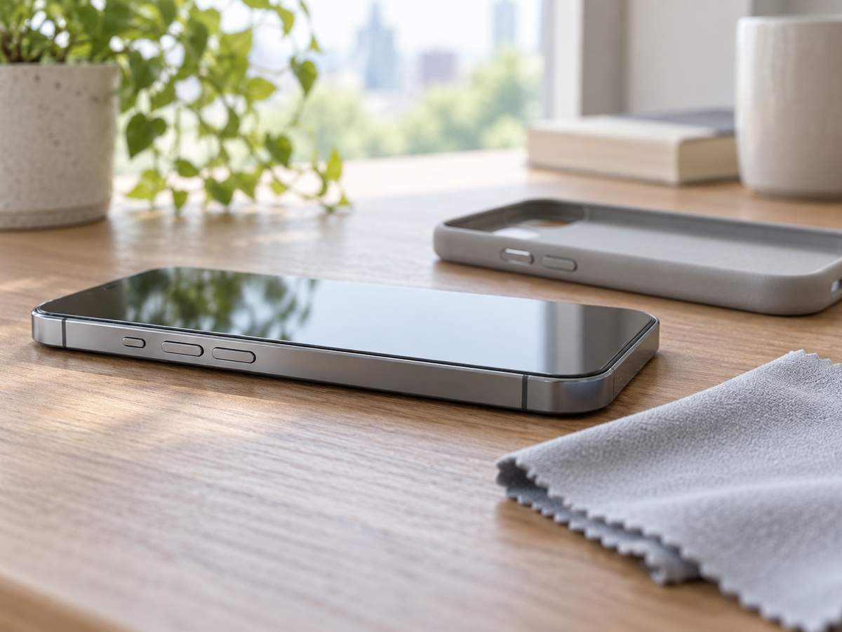 側面の音量ボタンが見える一般的なスマートフォンとケース