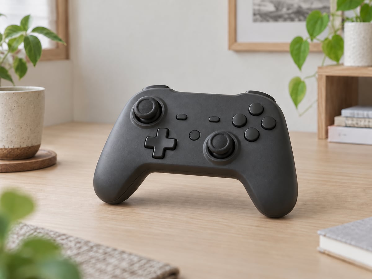 机に置かれた汎用ゲームコントローラー