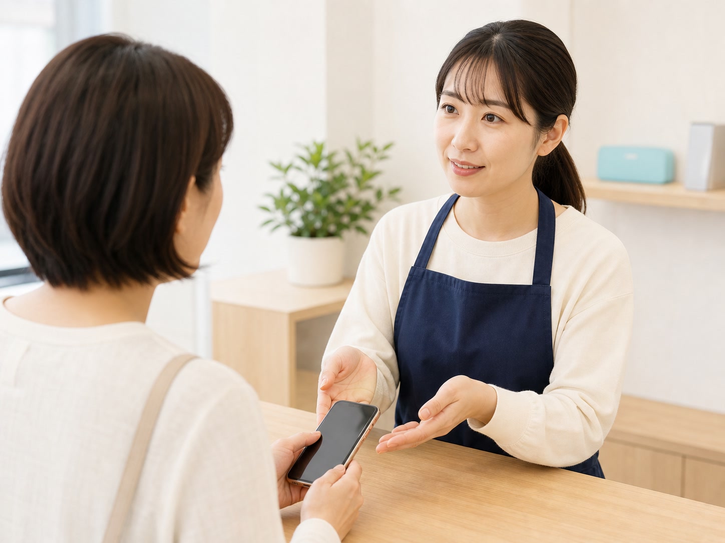店舗スタッフがお客様の相談を聞く様子