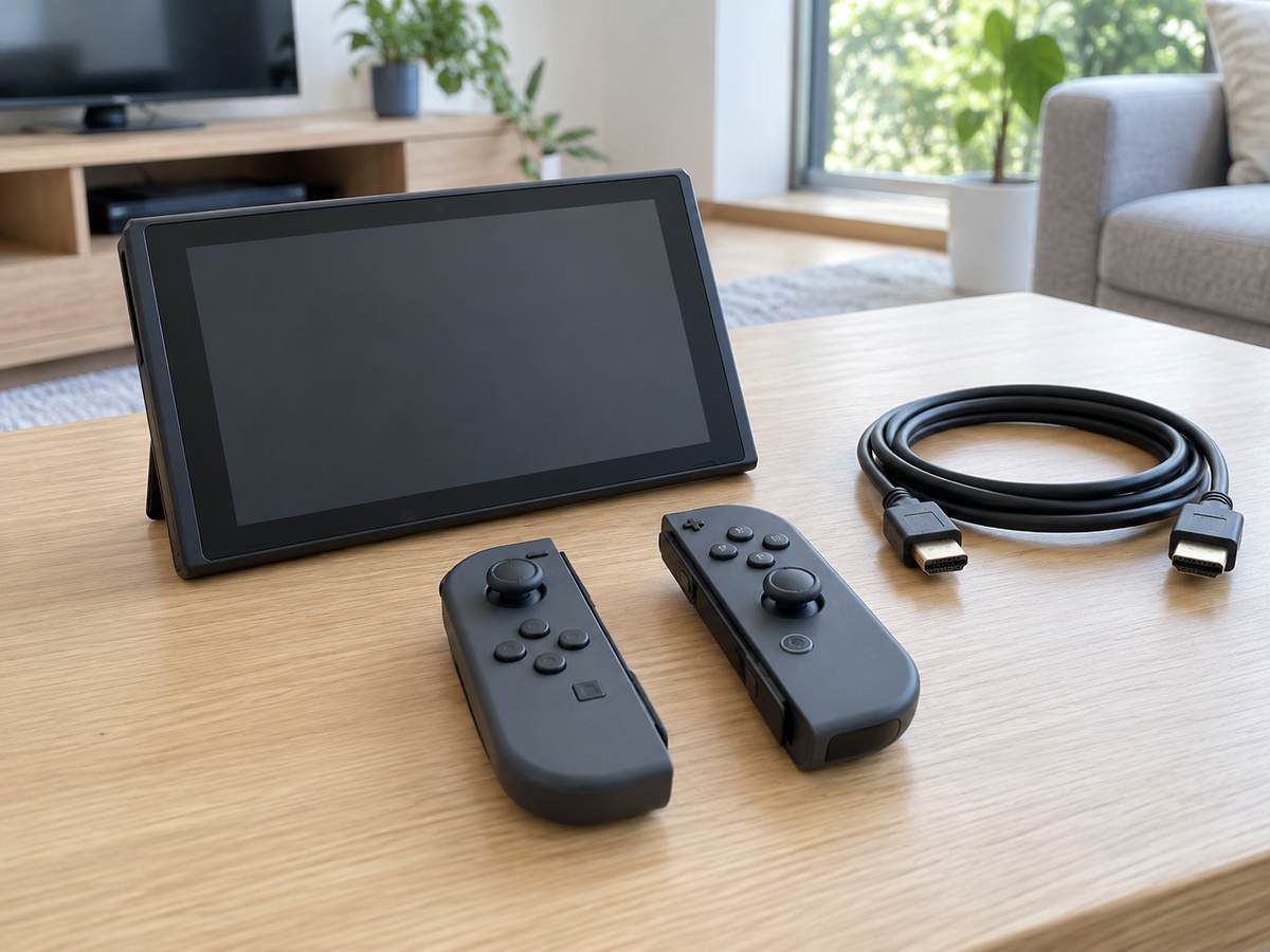 一般的な携帯ゲーム機とコントローラー、HDMIケーブル