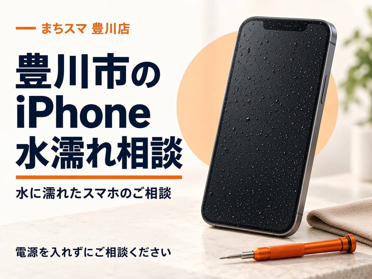 まちスマ豊川店の水没修理。水滴が付いたスマートフォンのイメージ